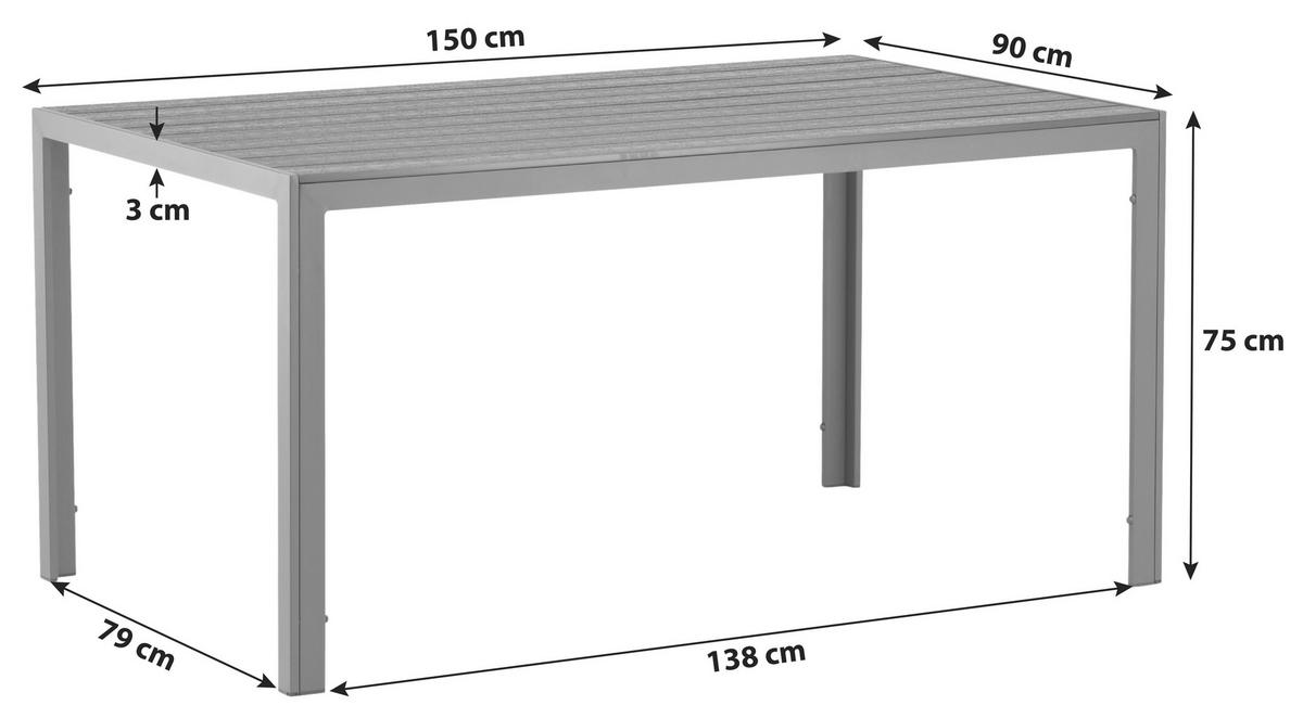 Gartentisch Break Aluminium L: 150cm - Weiß/Grau, KONVENTIONELL, Holz/Metall (150/90/75cm) - Gardenson