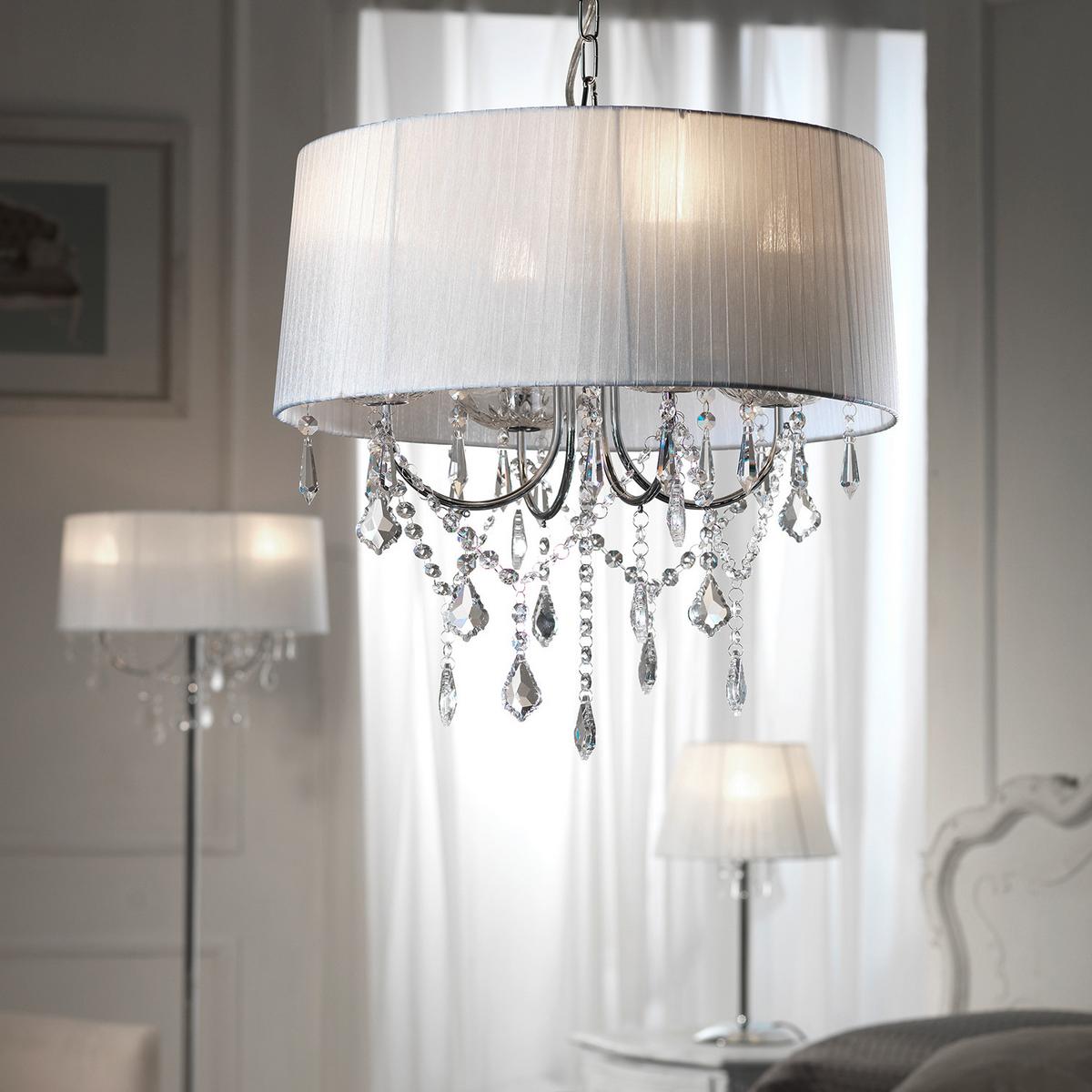 Kristall-Hängeleuchte Weiß Chromfarben D: 45 cm 6w - Chromfarben/Weiß, KONVENTIONELL, Glas/Textil (45/95cm)