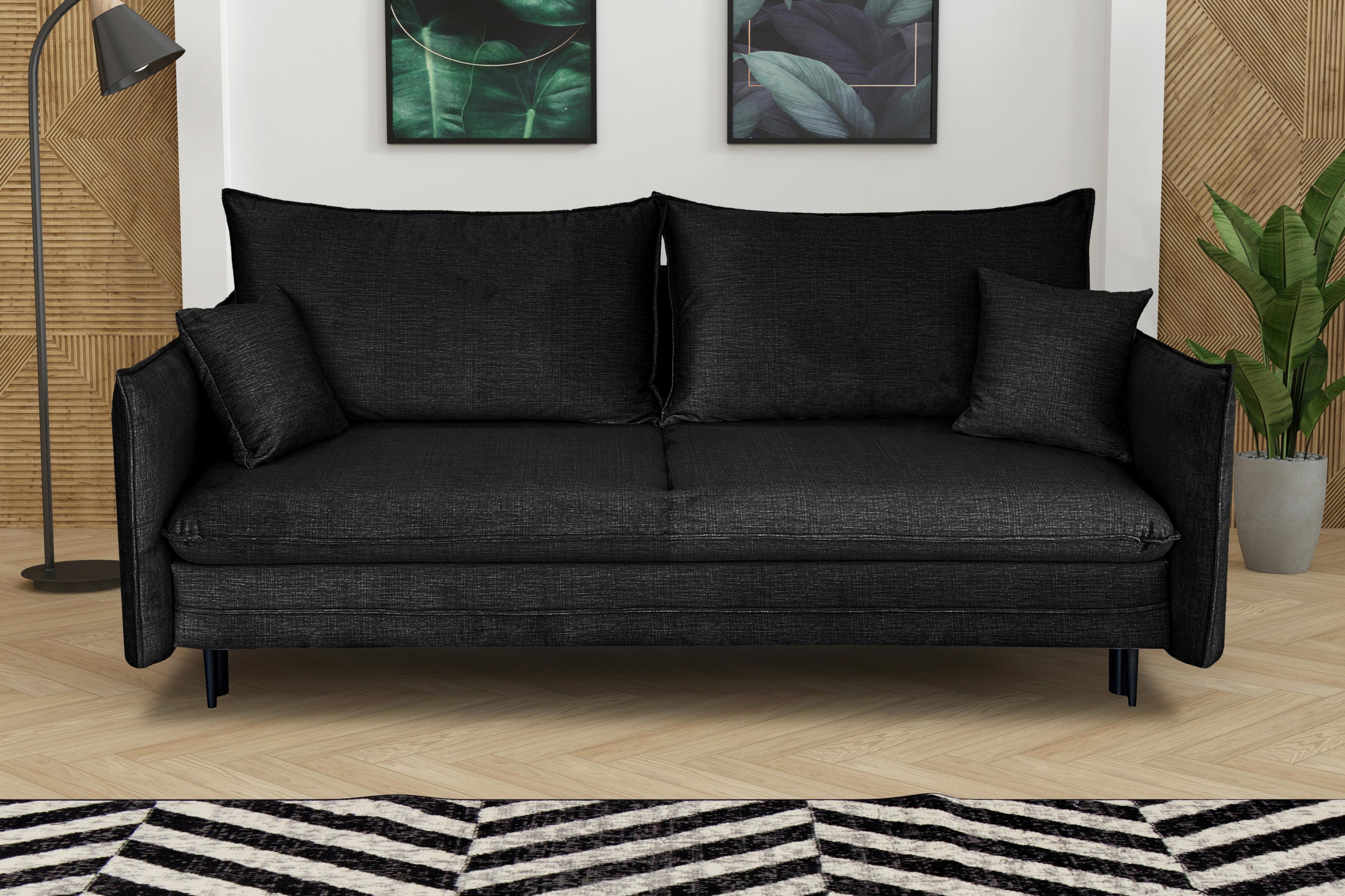 Schlafsofa Mit Bettkasten Melody Schwarz B: 216 Cm - Schwarz, Design, Textil (216/96/102cm) - MID.YOU