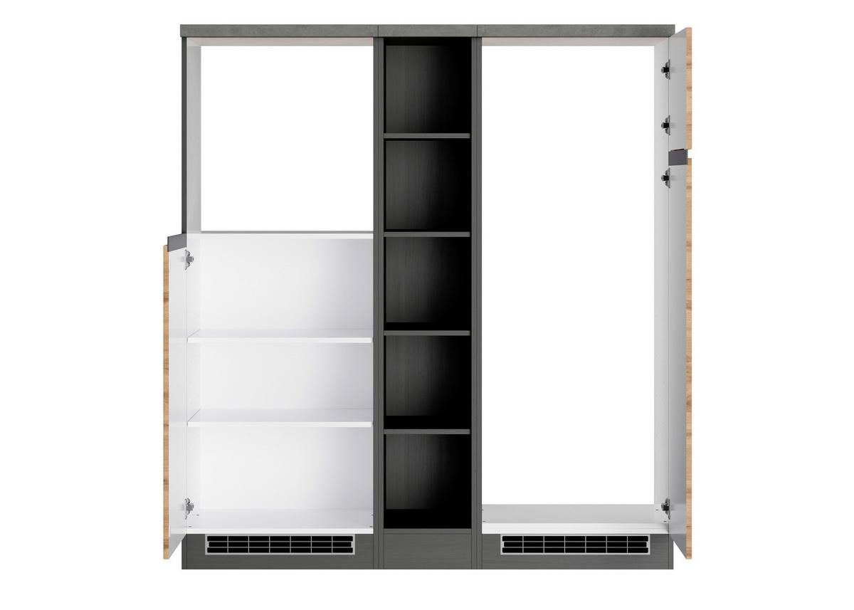 Zweizeilige Küche Turin 390 cm Graphitfarben/Eiche - Eiche Wotan/Graphitfarben, Design, Holzwerkstoff (390cm) - Held