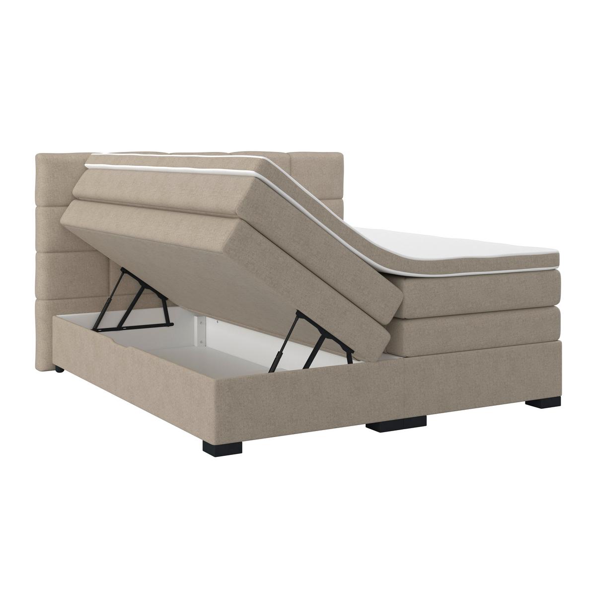 Boxspringbett mit Topper 180x200 April - Beige/Schwarz, MODERN, Textil (180/200cm)