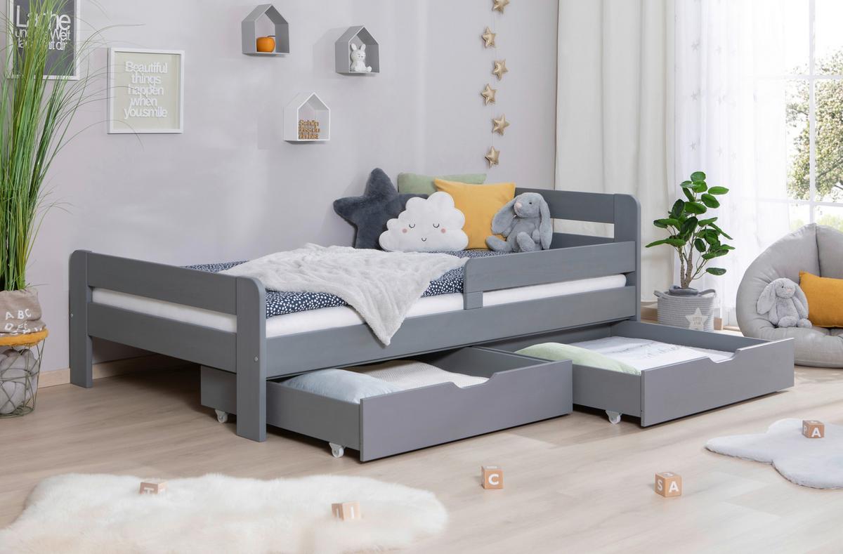 Bett Bennet Hellgrau Inkl. Zubehör, 120x200 Cm - Hellgrau/Naturfarben, MODERN, Holz/Textil (120/200cm) - MID.YOU