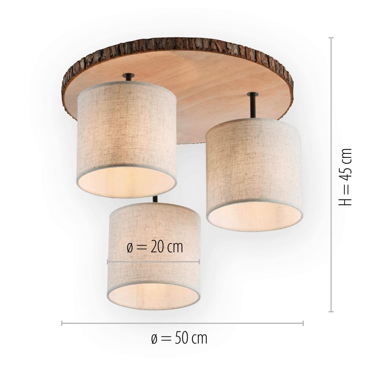 Deckenleuchte Bark Ø 50 Cm 3-Flammig Holz Rund - Beige/Braun, KONVENTIONELL, Kunststoff/Textil (26-120/50/45cm)