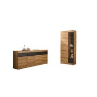 Wohnwand Soleto Graphit/Eichefarben B: 89,8cm - Eichefarben/Schwarz, Design, Glas/Holzwerkstoff (89,8/200,2/35,4cm) - MID.YOU