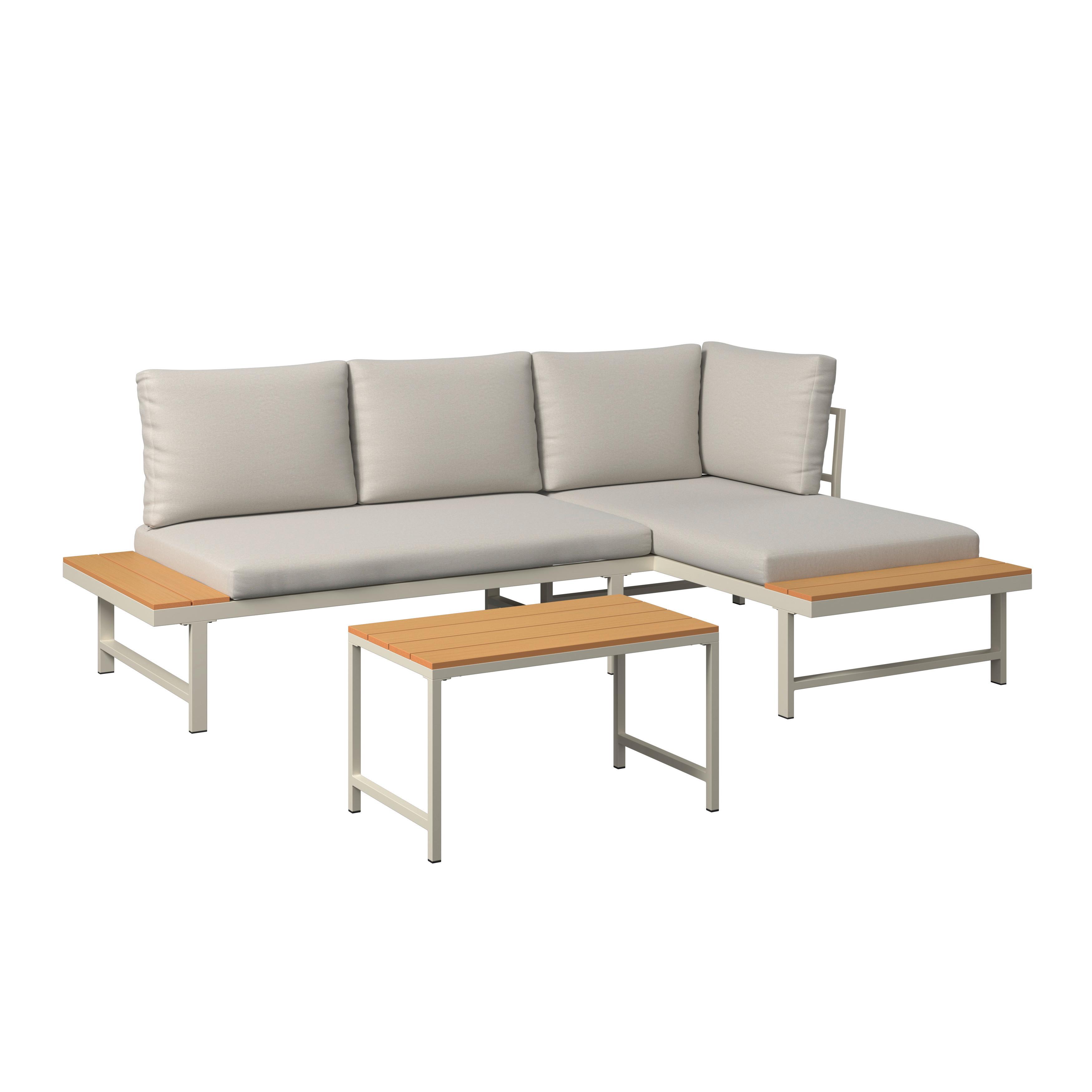 Loungegarnitur Palermo - Naturfarben/Grau, MODERN, Kunststoff/Textil (219/148cm) - Beldano