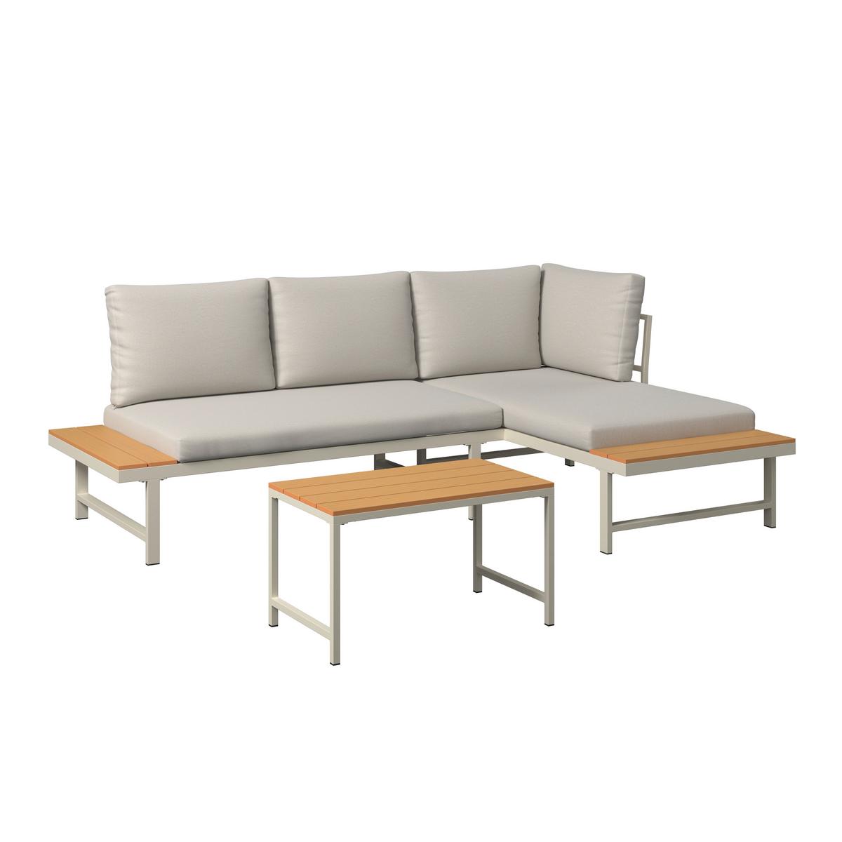 Loungegarnitur Palermo - Naturfarben/Grau, MODERN, Kunststoff/Textil (219/148cm) - Beldano