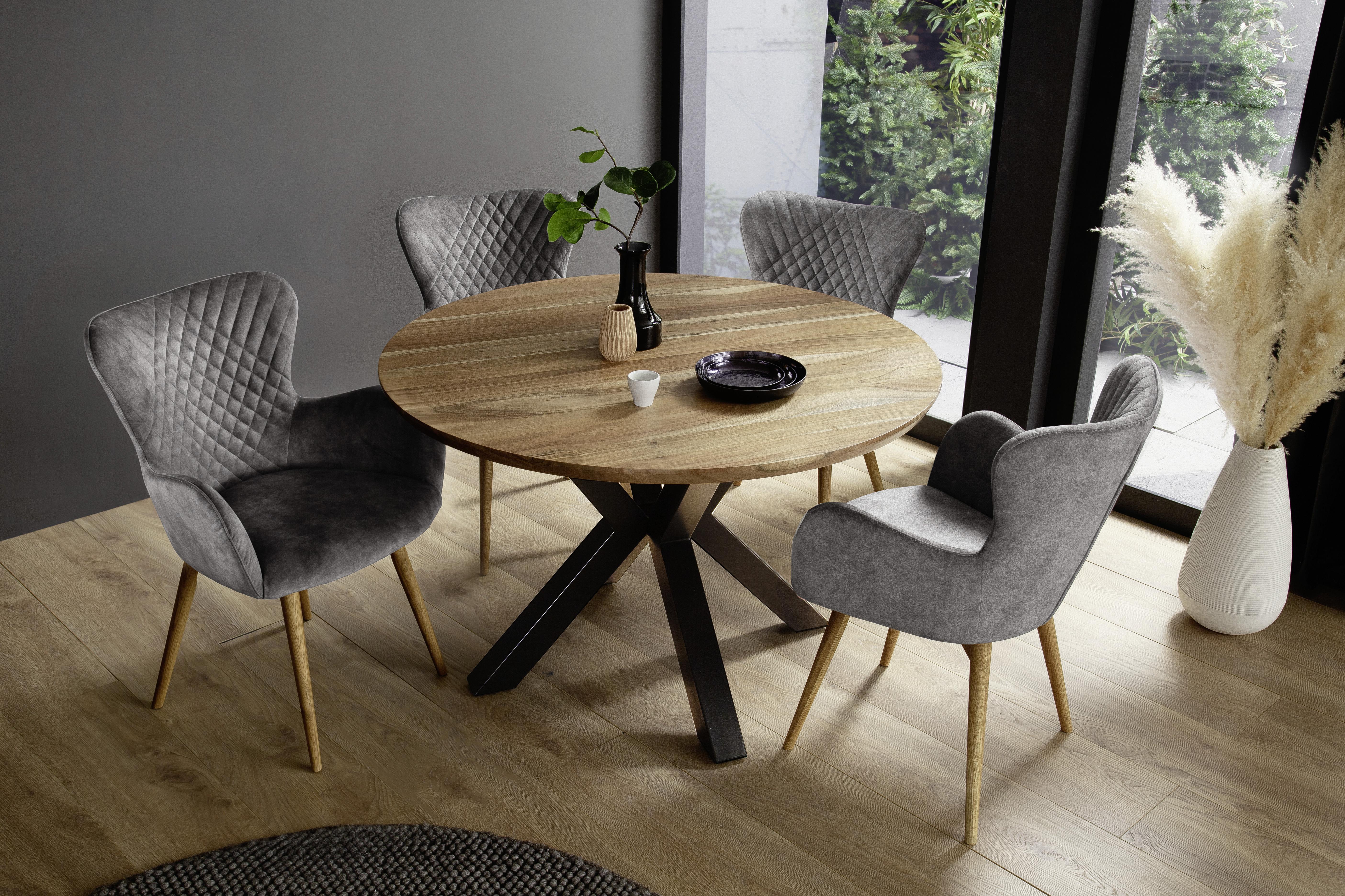 Armlehnstuhl Sarander Grau/Eichenfarben Gepolstert - Eichefarben/Grau, Natur, Holz/Textil (62/87/65cm) - MID.YOU
