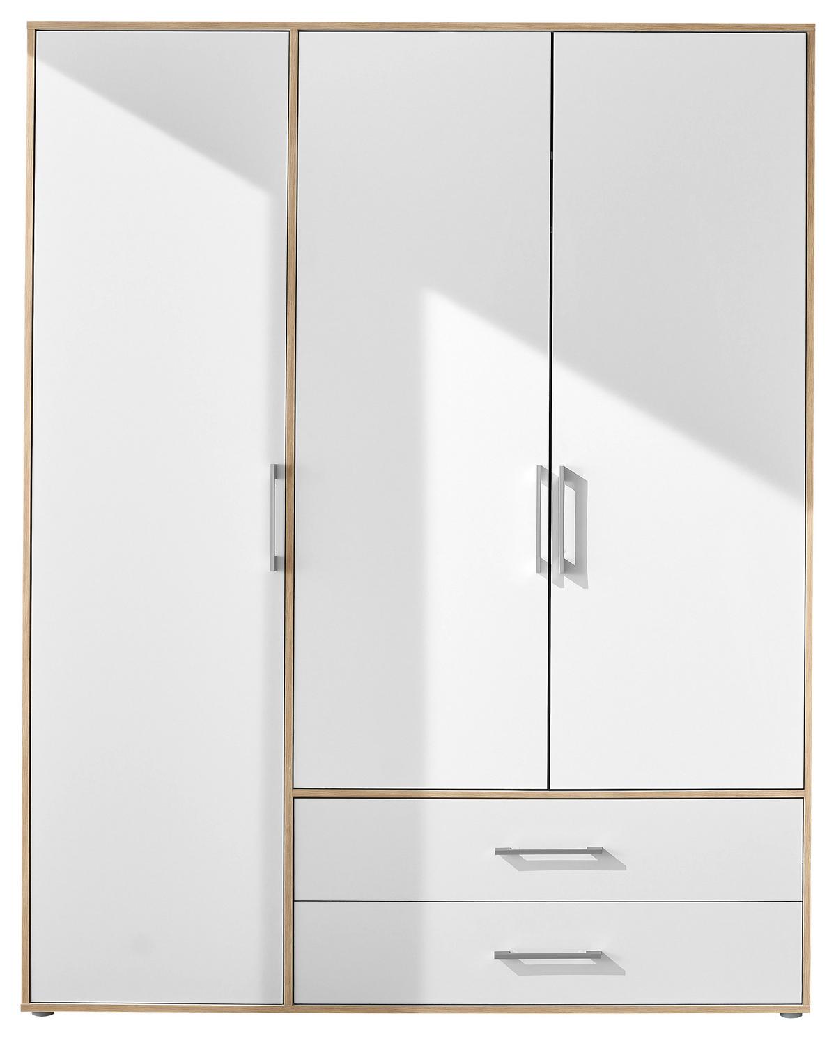 Kleiderschrank 3trg Lembo San Remo/weiß B: 155 Cm - Weiß/Eiche Artisan, Basics, Holzwerkstoff (155/195/60cm)