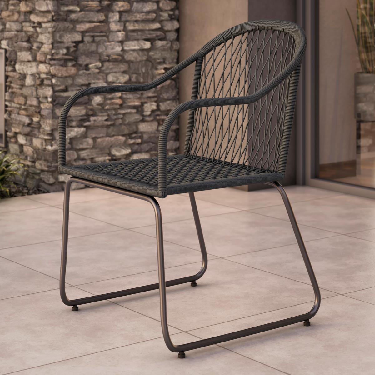 Gartenstuhl Melia Carbonstahl - Anthrazit/Schwarz, MODERN, Kunststoff/Metall (58/86/60cm) - Beldano