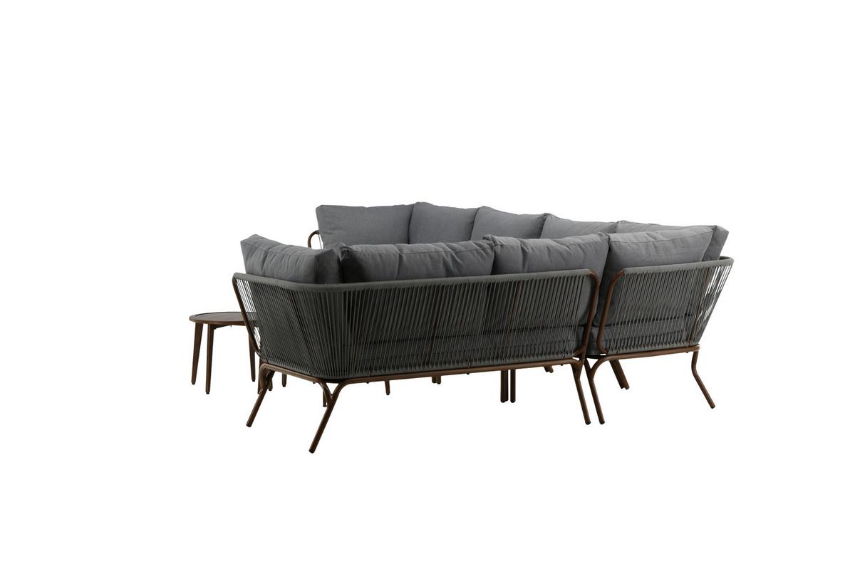 Loungegarnitur 4-Tlg Roxo Metall/Textil mit Kissen - Braun/Grau, KONVENTIONELL, Textil/Metall - Gardenson