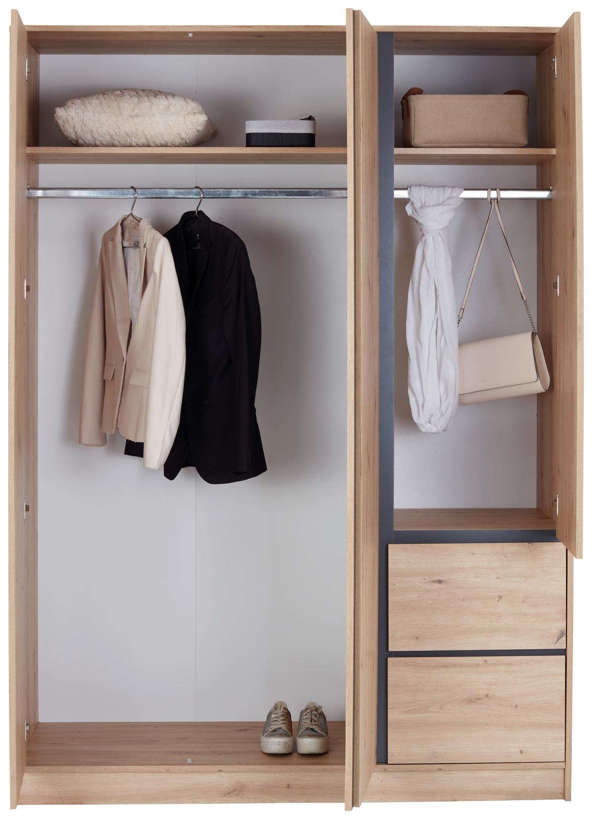 Kleiderschrank Basit - Eiche Artisan, KONVENTIONELL, Holzwerkstoff (146,8/205,5/56,6cm)