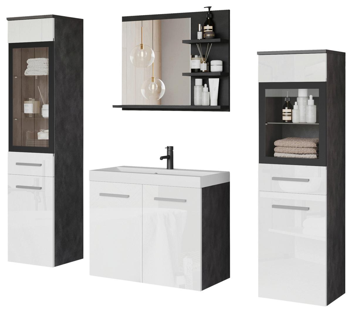 Badezimmer Madrit-Set 5-tlg anthrazit/weiß HG, B: 120,4 cm - Weiß Hochglanz/Anthrazit, LIFESTYLE, Glas/Keramik (120,4/131,5/34,5cm) - P & B