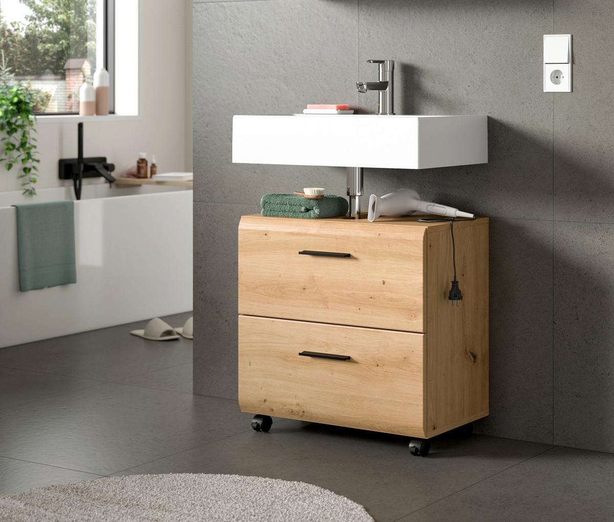 WASCHBECKENUNTERSCHRANK Ice Eiche Dekor B: 60cm - Schwarz/Eiche Artisan, Trend, Holzwerkstoff (60/58/30cm) - MID.YOU