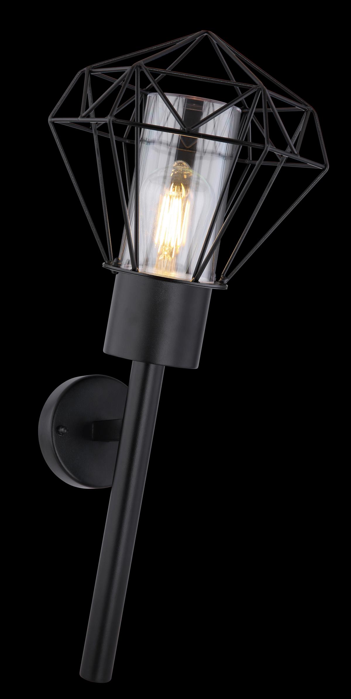 Außenleuchte Horace 15 Watt Edelstahl, Wandmontage - Klar/Schwarz, Basics, Kunststoff/Metall (22,5/28,5/28,5cm) - Globo