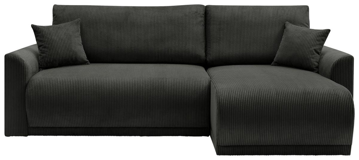 Rohová sedačka KIM L146, oboustranná, černý manšestr - černá, Moderní, dřevo (233/146cm)