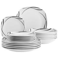 Tellerset Decora Schwarz/Weiß, 18-teilig - Schwarz/Weiß, Trend, Keramik - Mäser