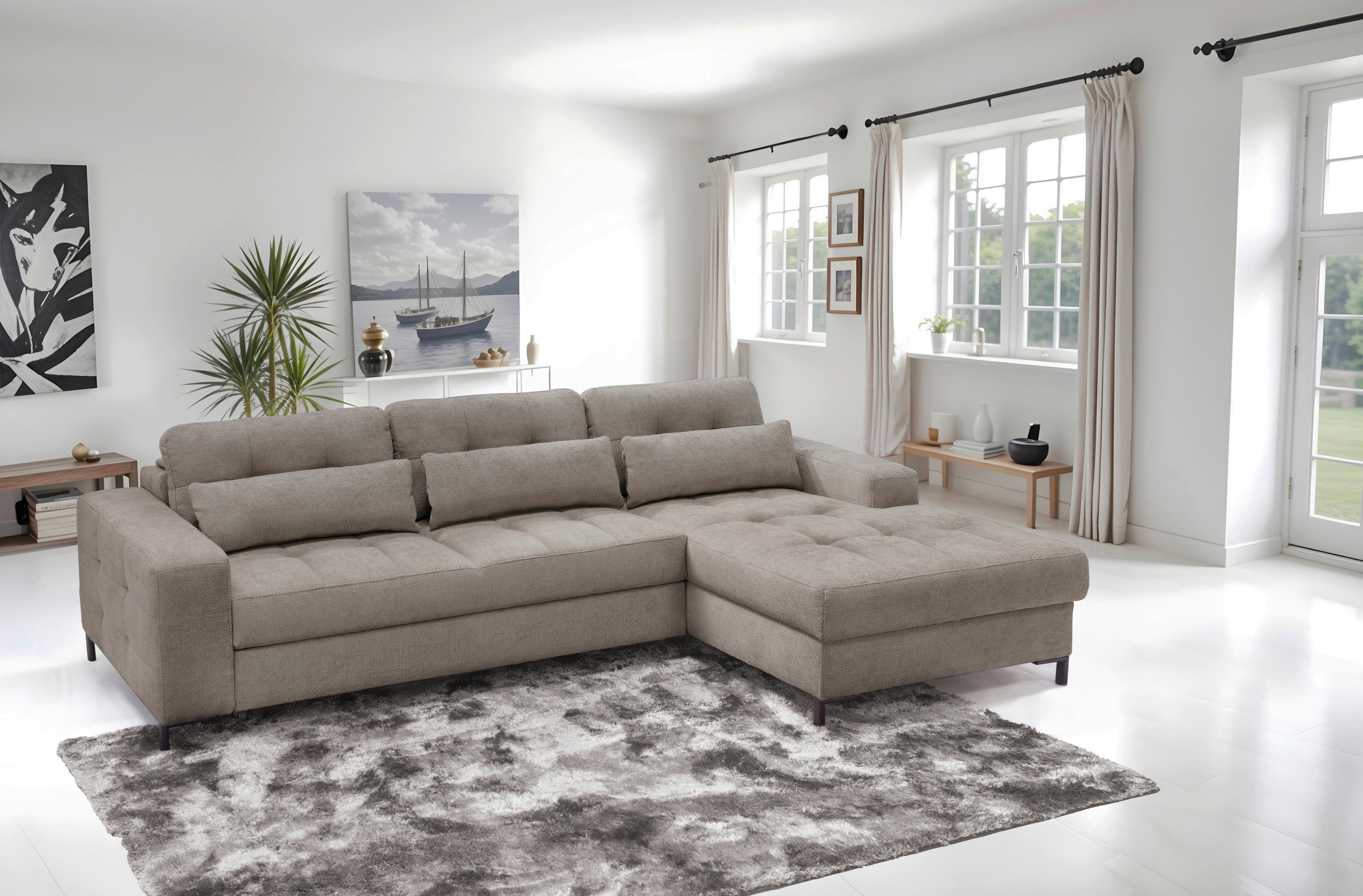 Ecksofa Bonito, Hellbraun Schenkel: 255x176 cm - Hellbraun/Schwarz, Design, Textil (260/176cm) - Livetastic