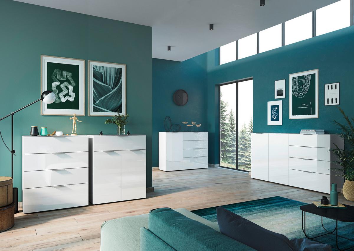 KOMODA OAKLAND - bílá/černá, Moderní, kov/kompozitní dřevo (83/102/42cm) - Premium Living