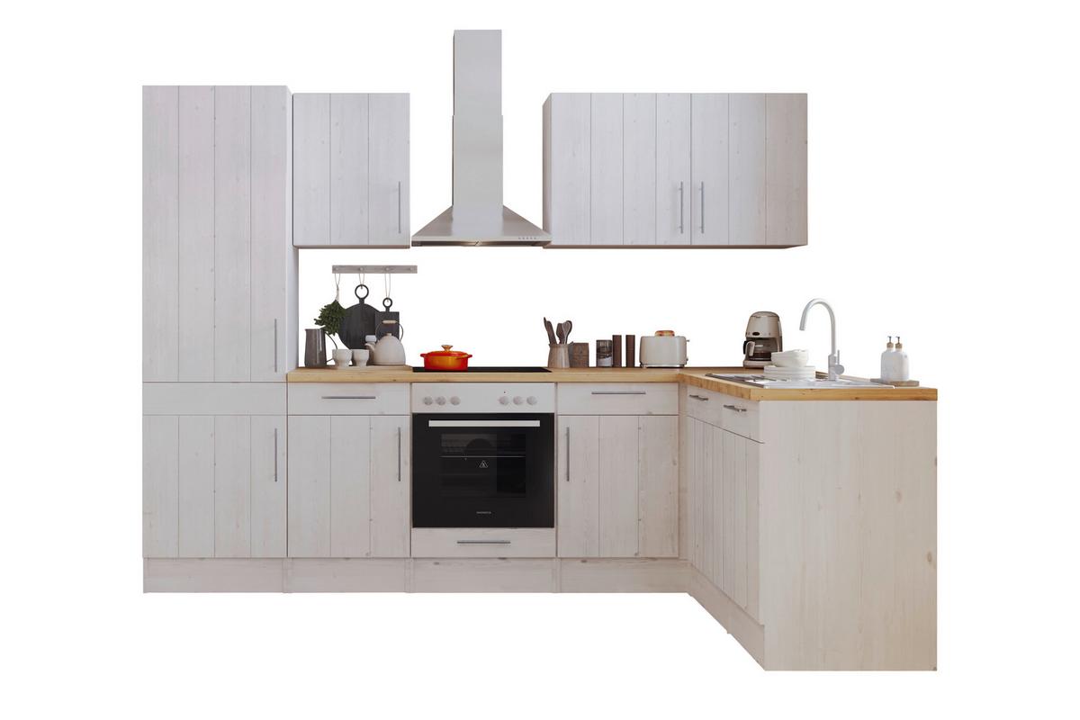 Eckküche Premium mit Geräten 280x172 cm Weiß/Eiche Dekor - Eichefarben/Weiß, ROMANTIK / LANDHAUS, Holzwerkstoff (280/172cm) - Respekta