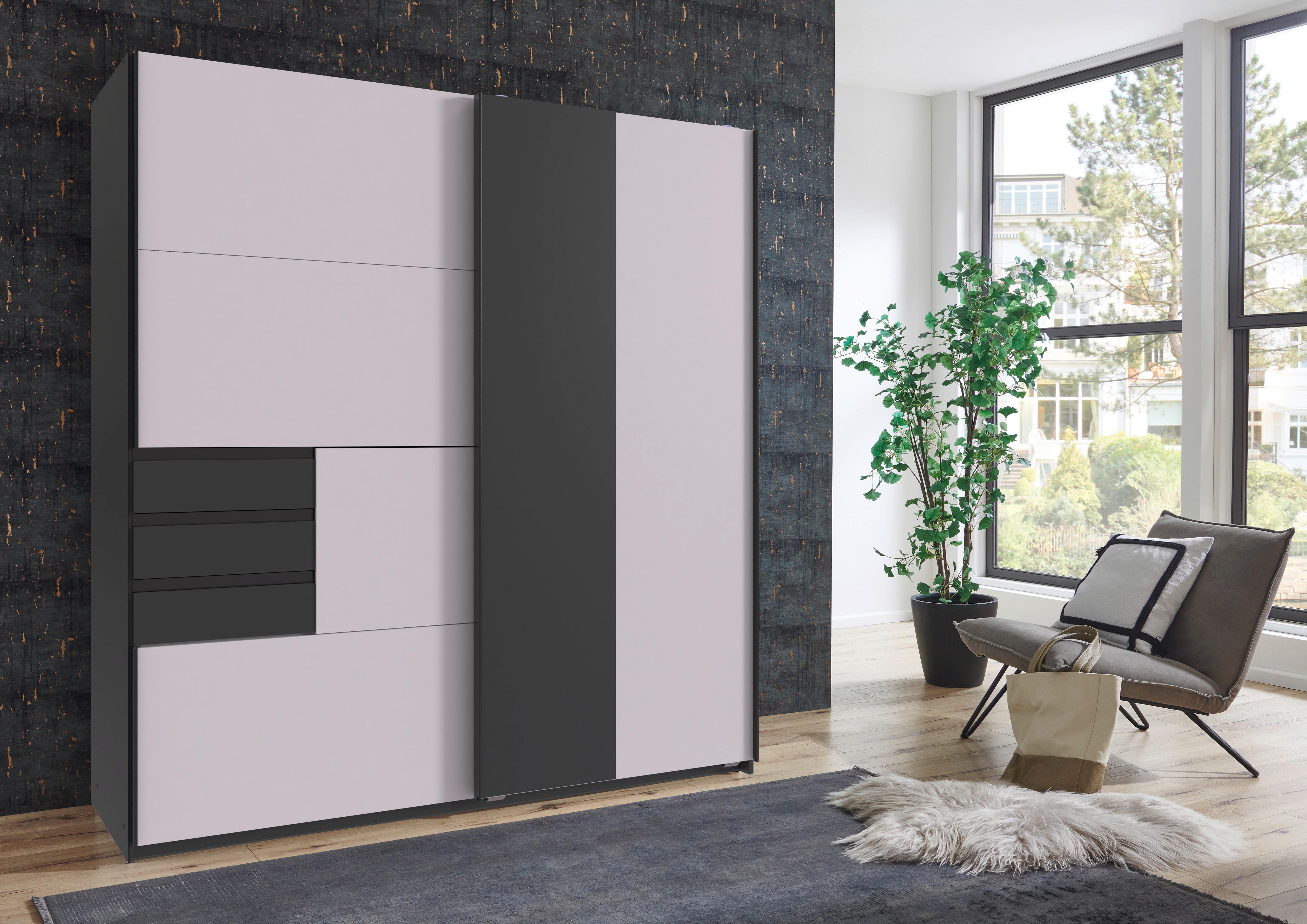 Schwebetürenschrank Coburg Graphitfarben/Weiß B: 180 cm - Graphitfarben/Weiß, MODERN, Holzwerkstoff (180/198/65cm) - MID.YOU