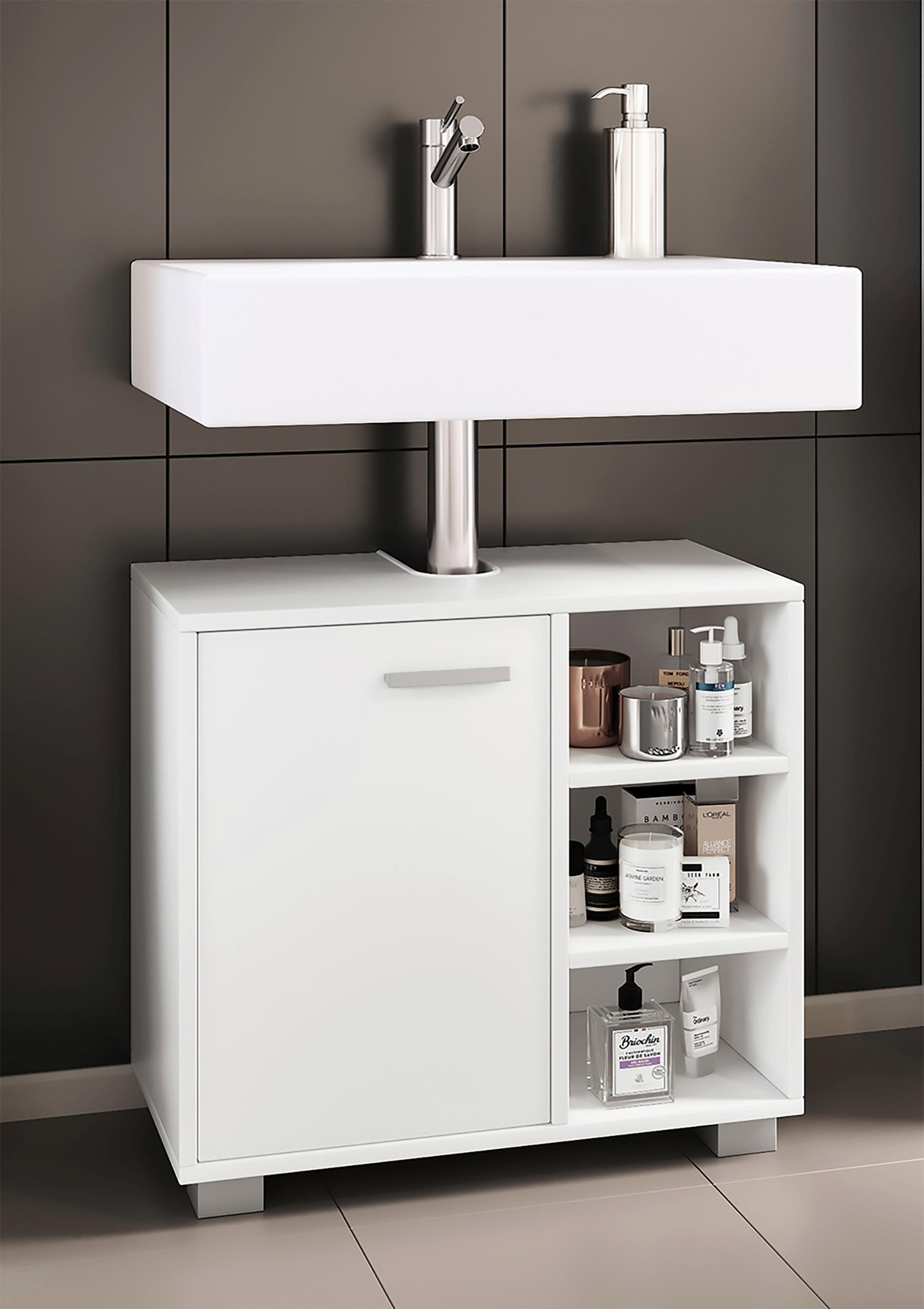 Waschbeckenunterschrank Zalo L B: 60cm Weiß - Weiß/Grau, MODERN, Holzwerkstoff (60/54,8/30cm) - MID.YOU