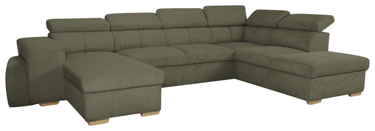Schlafsofa mit Bettkasten Sirius XL, olivgrün, 219cx334m - Eichefarben/Olivgrün, KONVENTIONELL, Holz/Holzwerkstoff