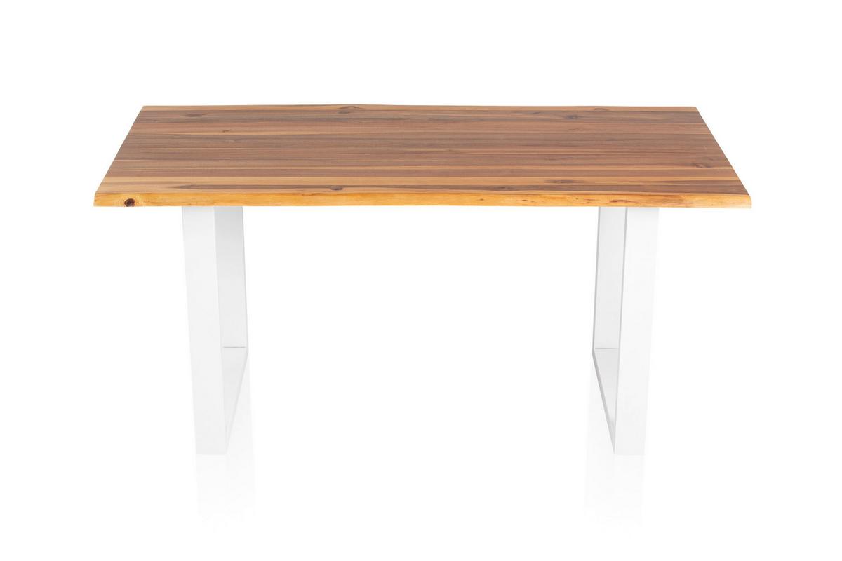 Esstisch 160x90 Akazie Massiv/weiß - Weiß/Naturfarben, MODERN, Holz/Metall (160/90/75cm) - Livetastic