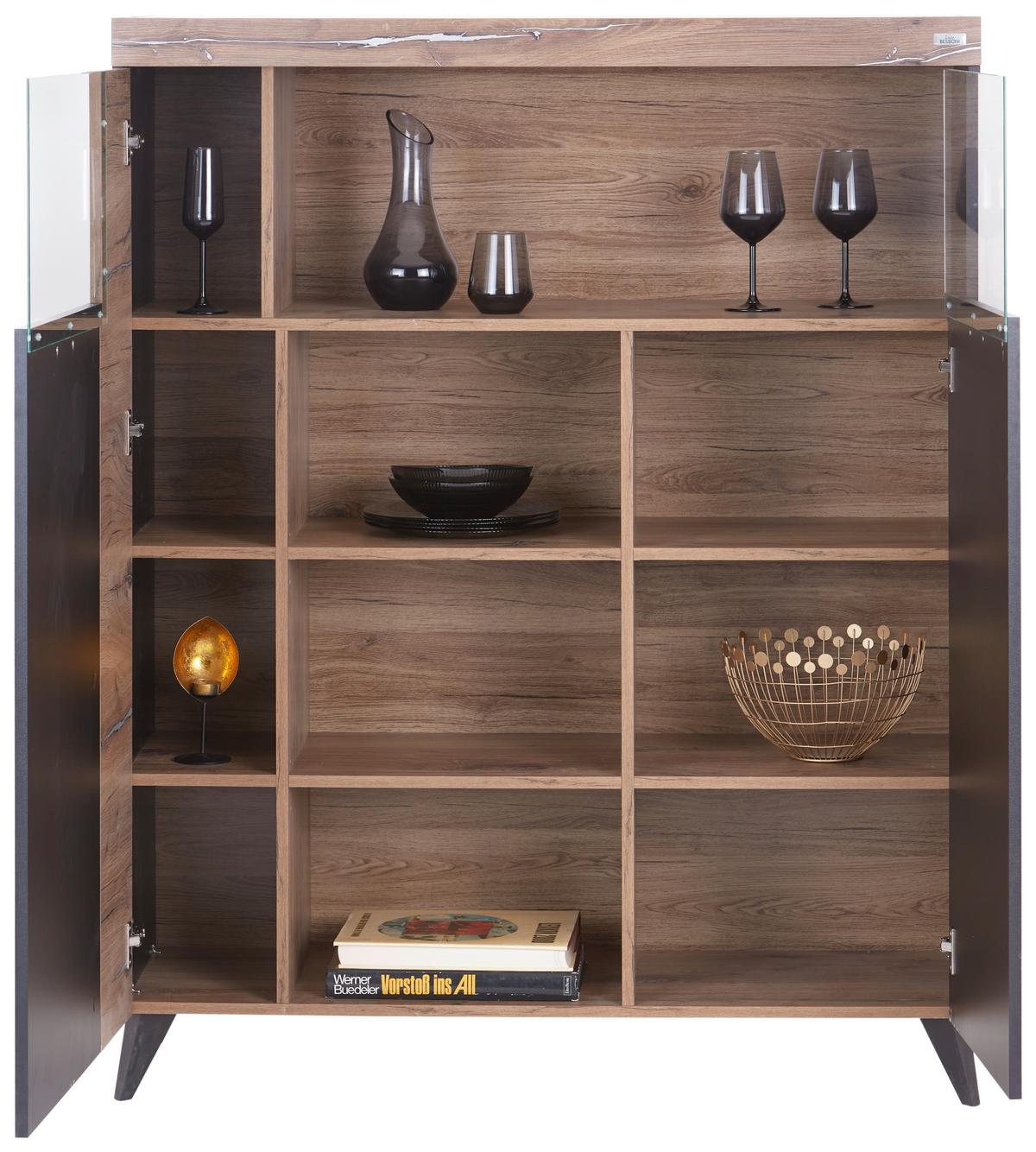 Highboard Mit Glastüren 115 Cm Sunny Hb 2d/g, Schwarz - Schwarz, MODERN, Holzwerkstoff (115/146,3/40cm) - Luca Bessoni