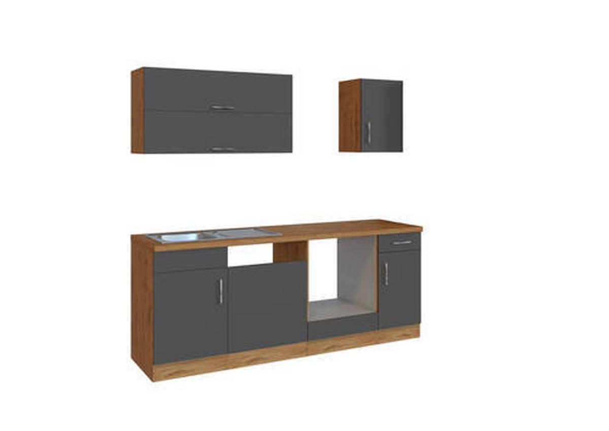Küchenzeile Sorrento ohne Geräte B: 210 cm Anthrazit - Anthrazit/Eiche Wotan, MODERN, Holzwerkstoff (210cm) - Held