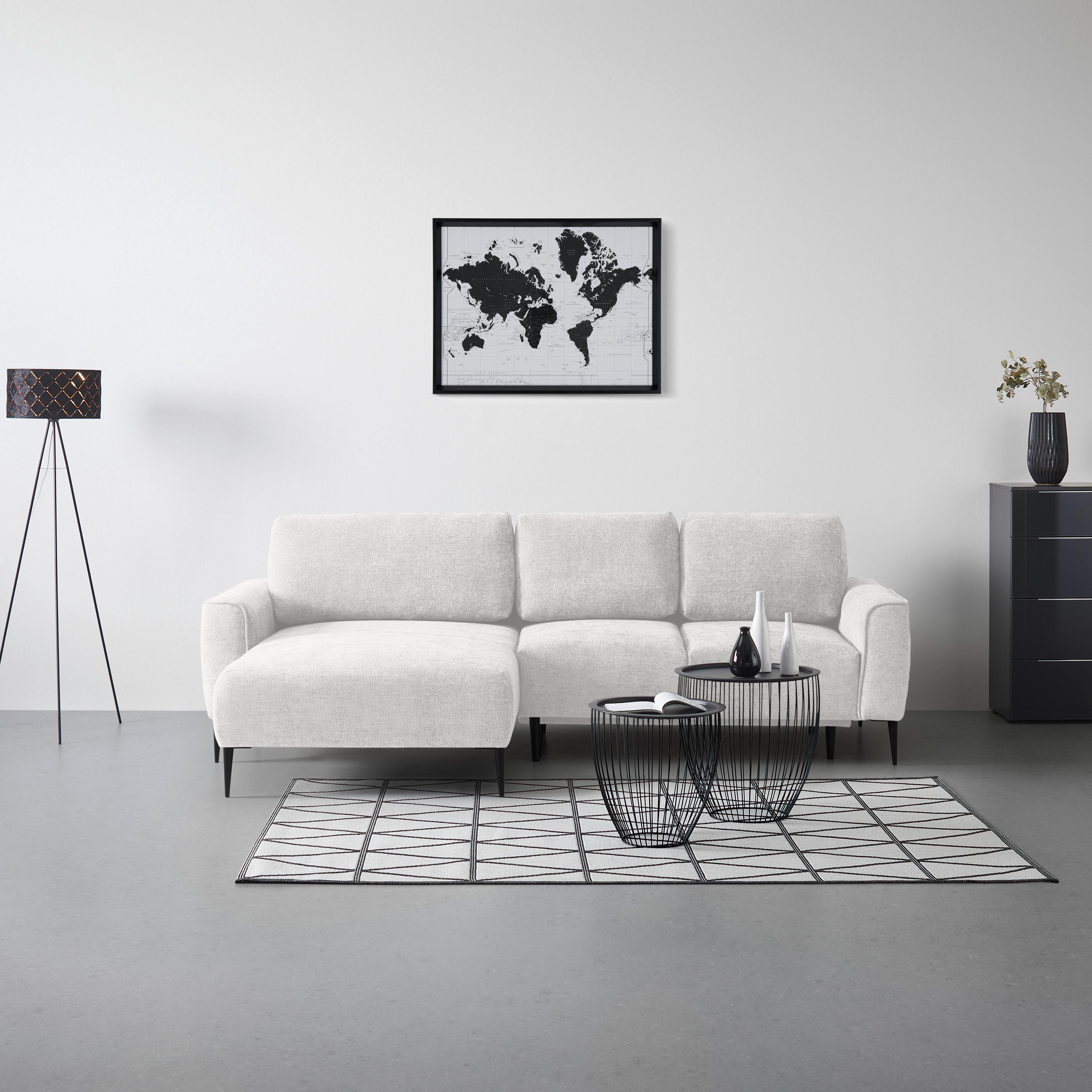 Rohová sedačka CUSTOM, levá, krémová žinylka - černá/krémová, Moderní, kov/textil (164/255cm) - Mömax