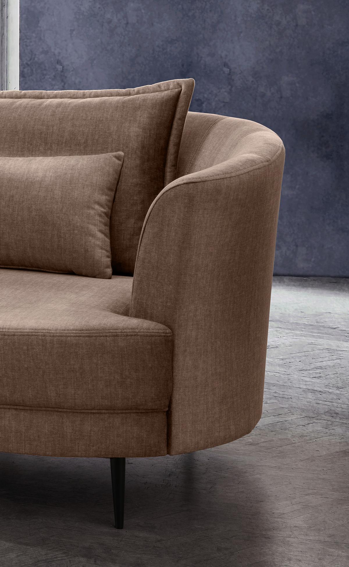 2-sitzer-sofa Hellbraun Velours, Rücken Echt B: 179 Cm - Hellbraun/Schwarz, MODERN, Textil (179/85/101cm) - Livetastic