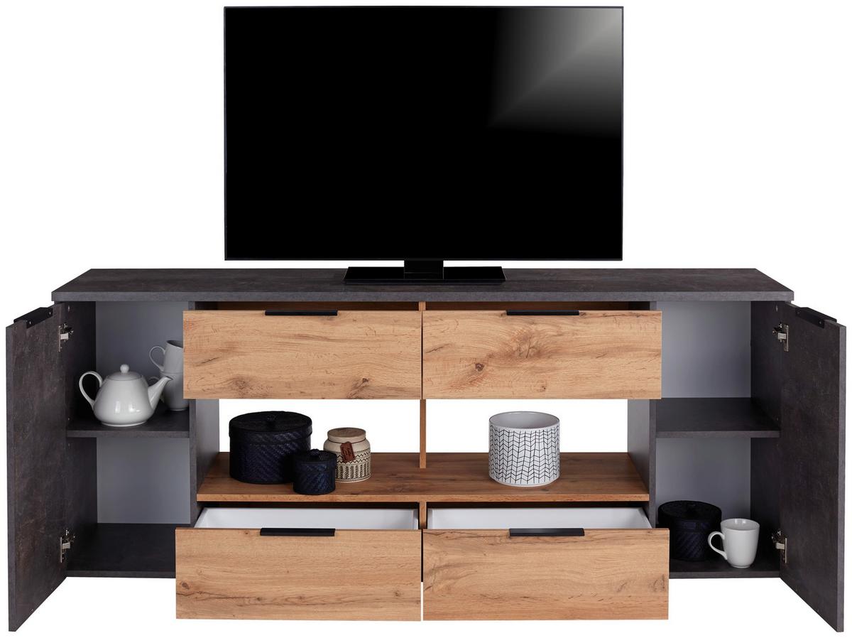 Phonotisch Bernd 180 Cm Eiche Dekor/betonoptik - Grau, MODERN, Holzwerkstoff (180/70/40cm)