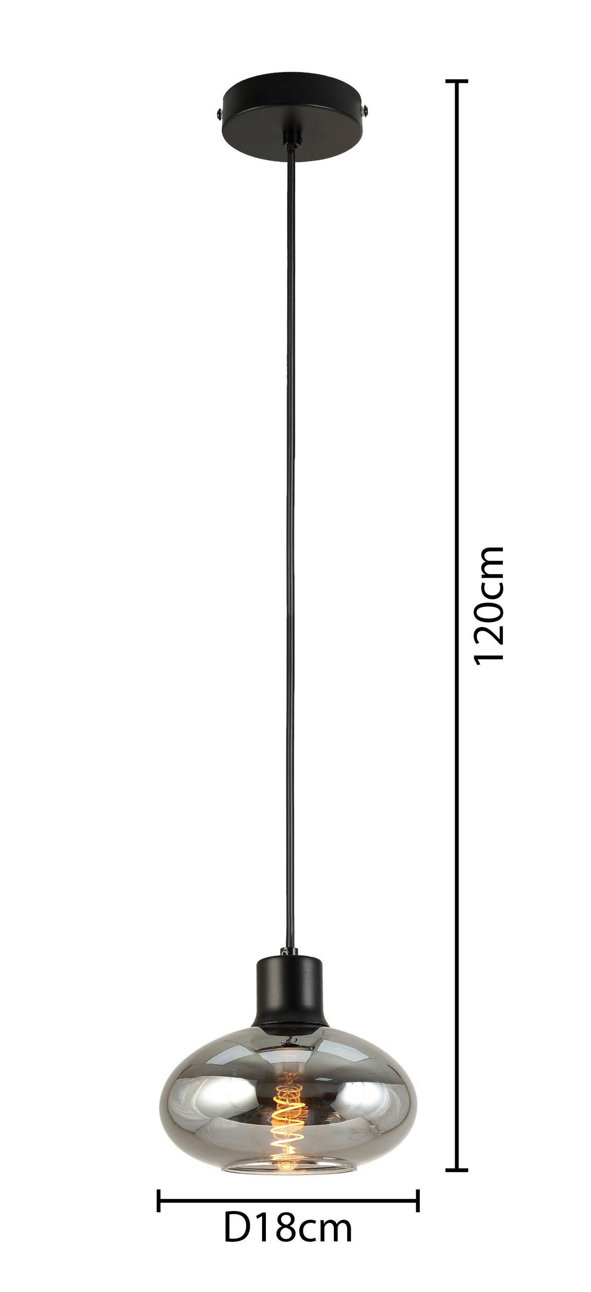 ZÁVĚSNÉ SVÍTIDLO TIPO - černá, Moderní, kov/sklo (18/120cm) - Mömax