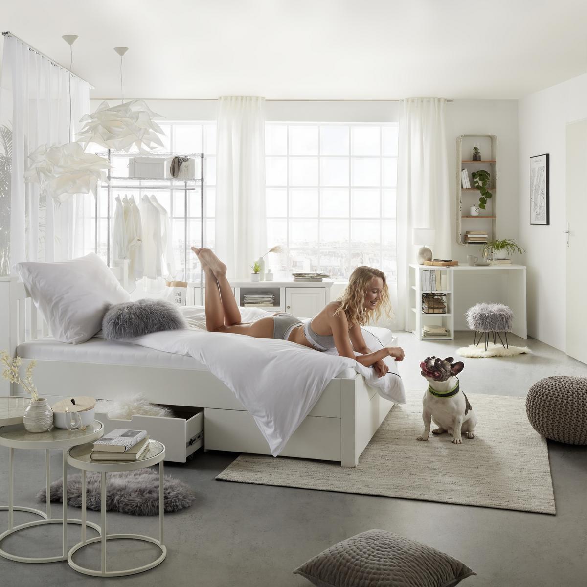 Dřevěná manželská postel Lyon, bílá, 140x200 cm - bílá, Romantický / Rustikální, dřevo/kompozitní dřevo (140/200cm) - Zandiara