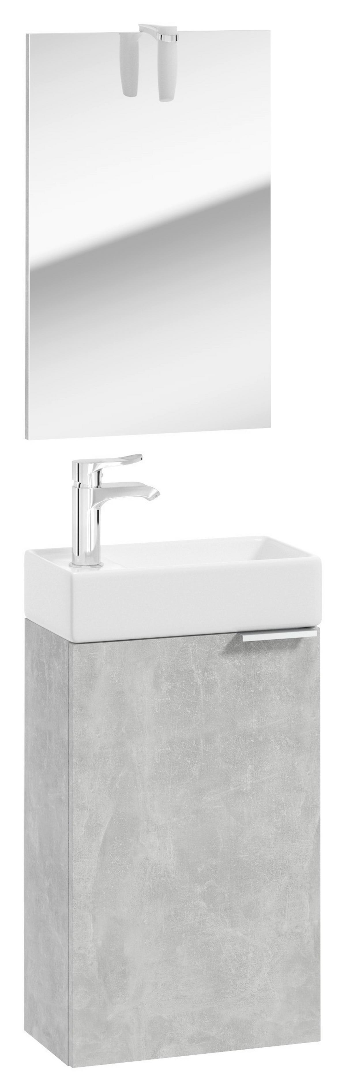 Gästebad Möbel-Set 3-Tlg. Grin B: 40 cm Betonoptik - Weiß/Grau, Basics, Keramik/Holzwerkstoff (41cm) - MID.YOU