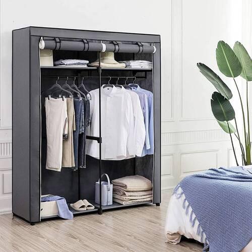 Látková skriňa š. 40 cm, sivá - sivá, Trend, kov/textil (140/174/43cm) - Boxxx