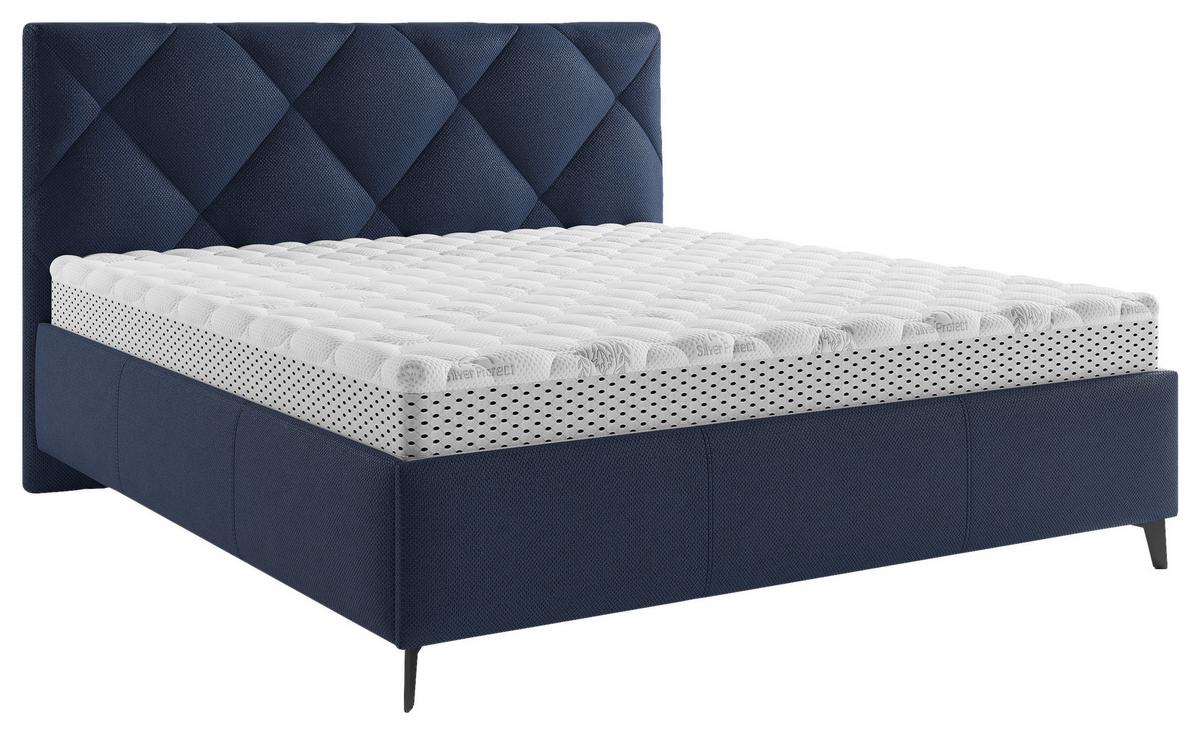 Čalúnená posteľ BIANCO 180x200, tmavomodrá - čierna/bronzová, Modern, kov/drevo (180/200cm)