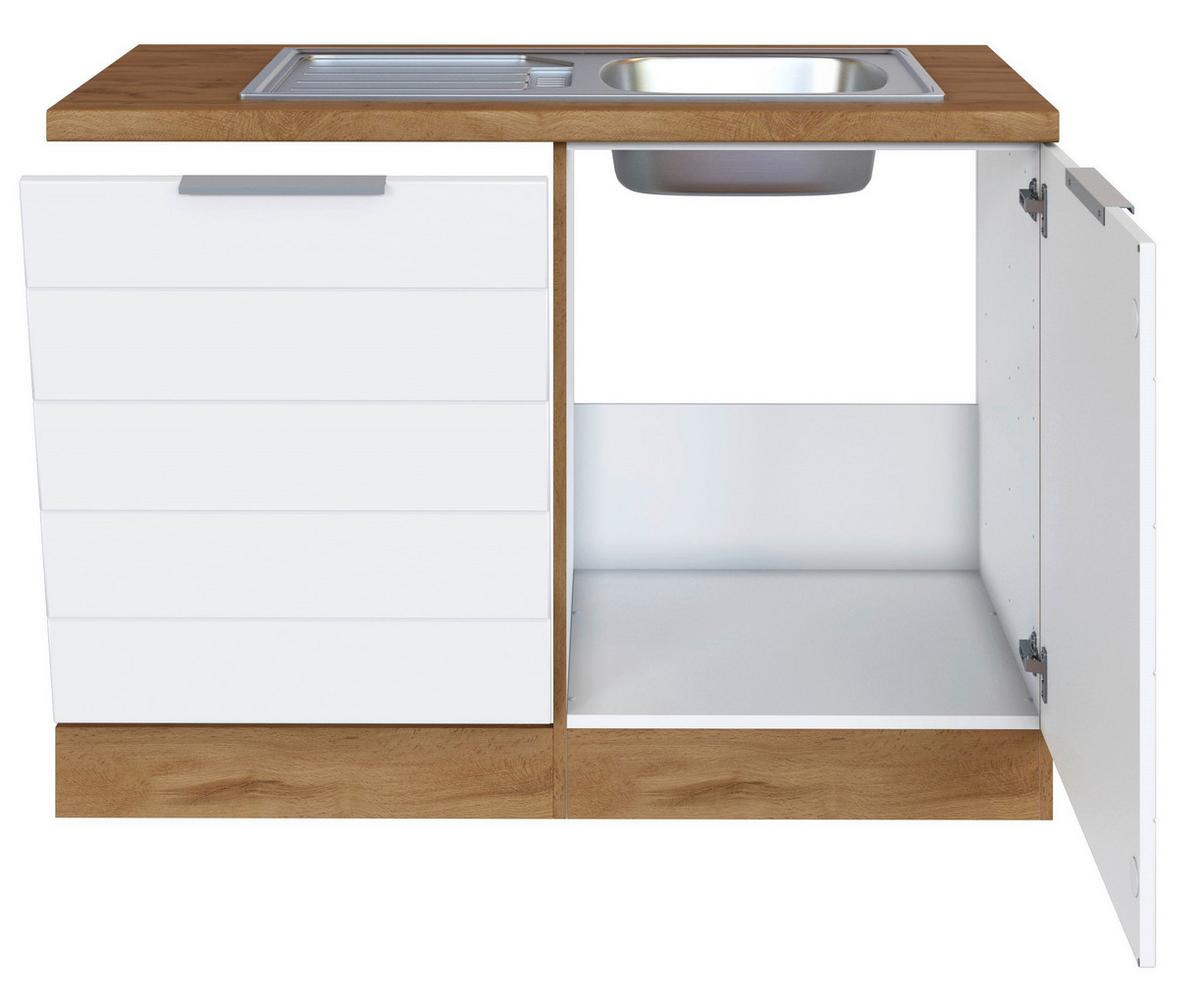 Spülenschrank Florenz B: 120 Cm Weiß/eiche Dekor - Eiche Wotan/Weiß, Design, Holzwerkstoff (120/86/60cm) - Held
