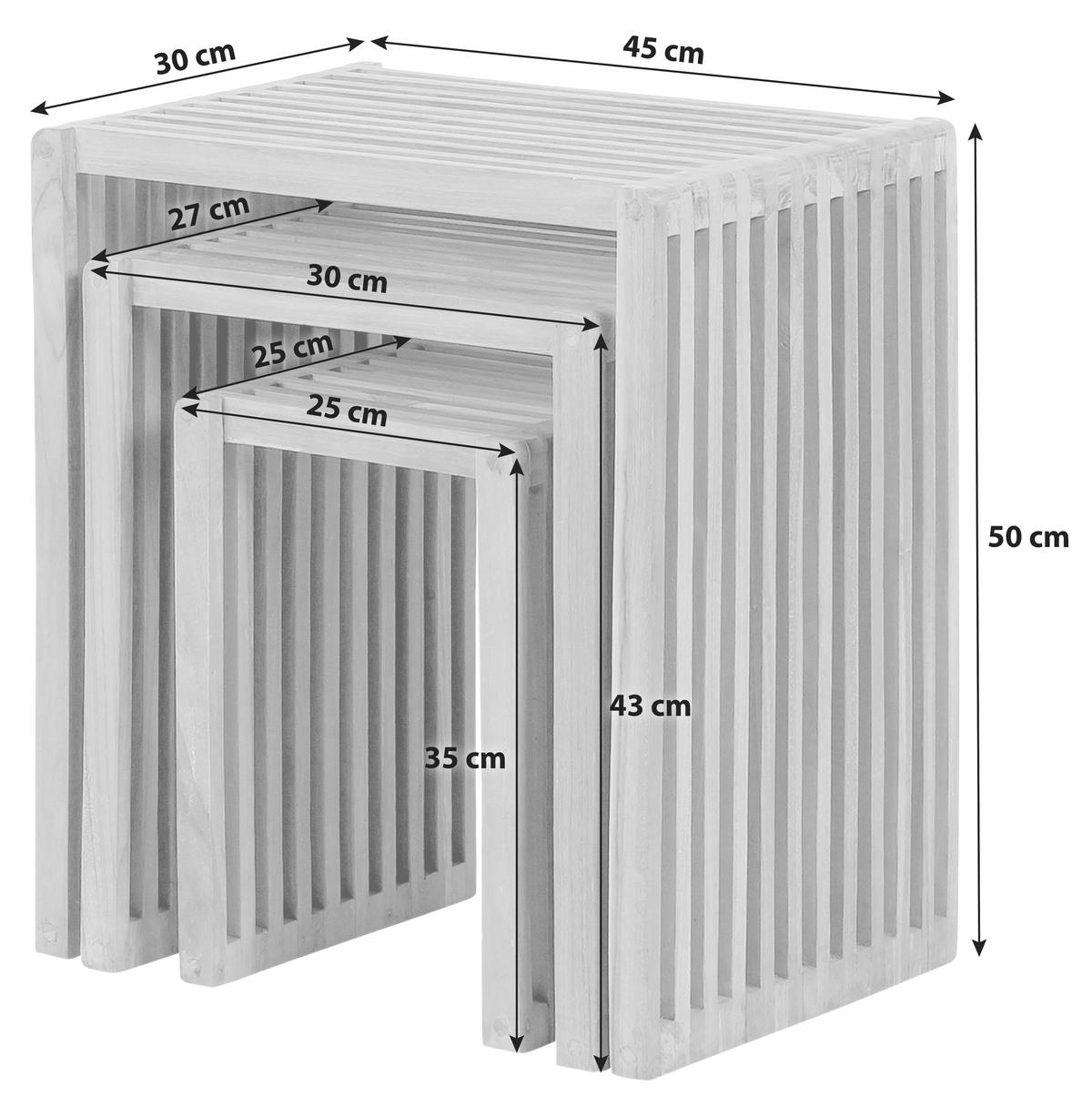 Gartenbeistelltisch Woodie aus Teakholz 3-tlg. - Teakfarben, Basics, Holz - Gardenson