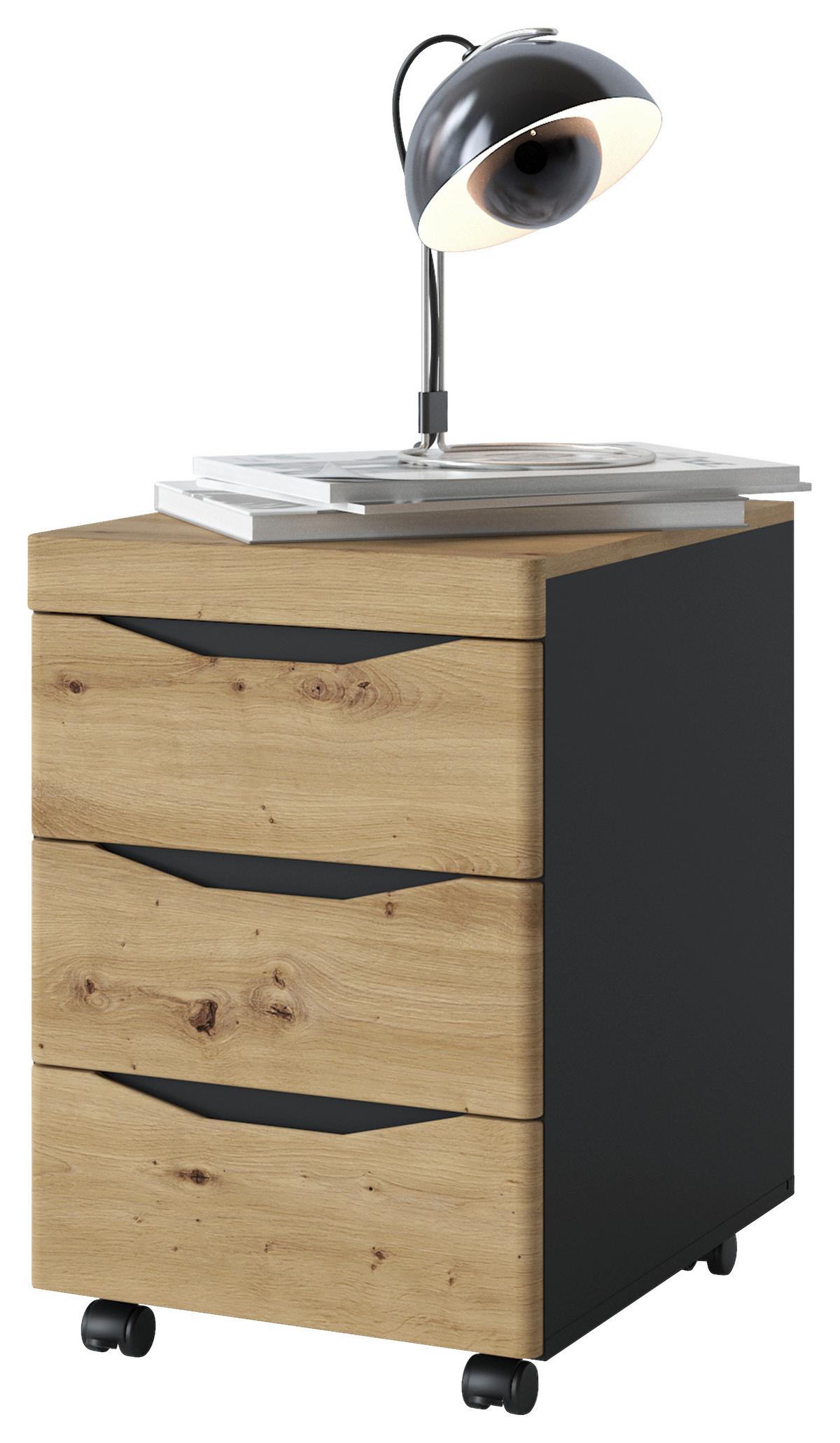 Rollcontainer Turino B: 44,9 Cm - Anthrazit/Eiche Artisan, Trend, Holzwerkstoff/Kunststoff (44,9/66/54,9cm)