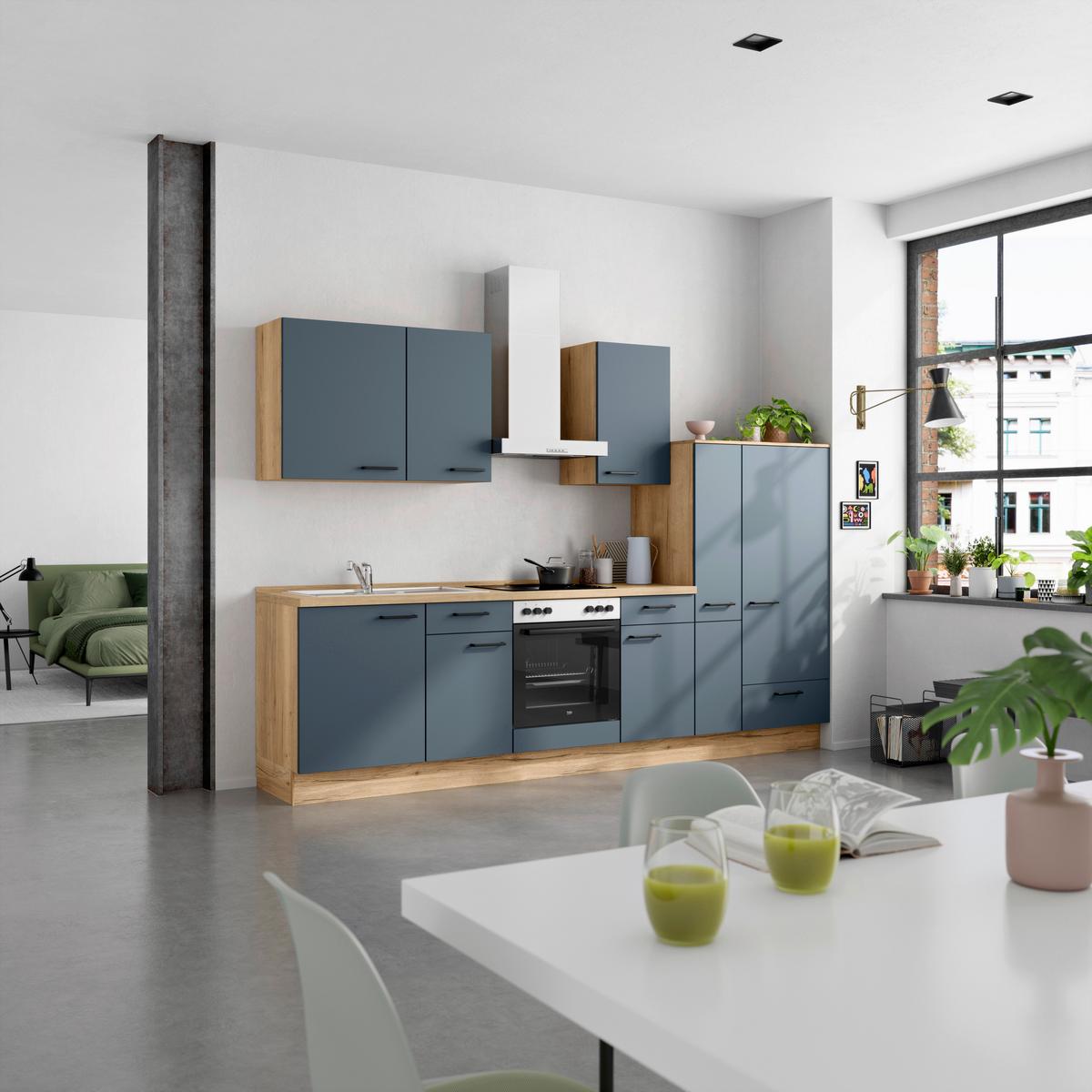 Küchenleerblock Easytouch Low-Line, L7 Rechts - Blau/Eichefarben, MODERN, Holzwerkstoff (300cm) - Nobilia