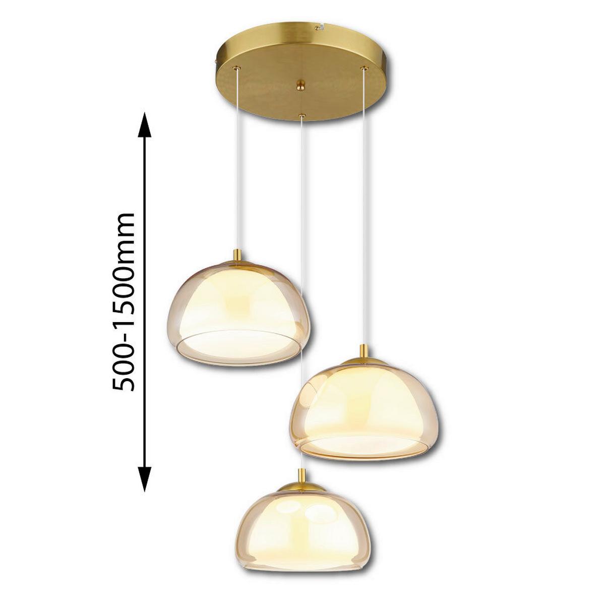 Hängeleuchte Avila Opal-/Farbglas ca. 50c150 cm - Transparent/Goldfarben, Design, Glas/Kunststoff (50/150cm) - Globo