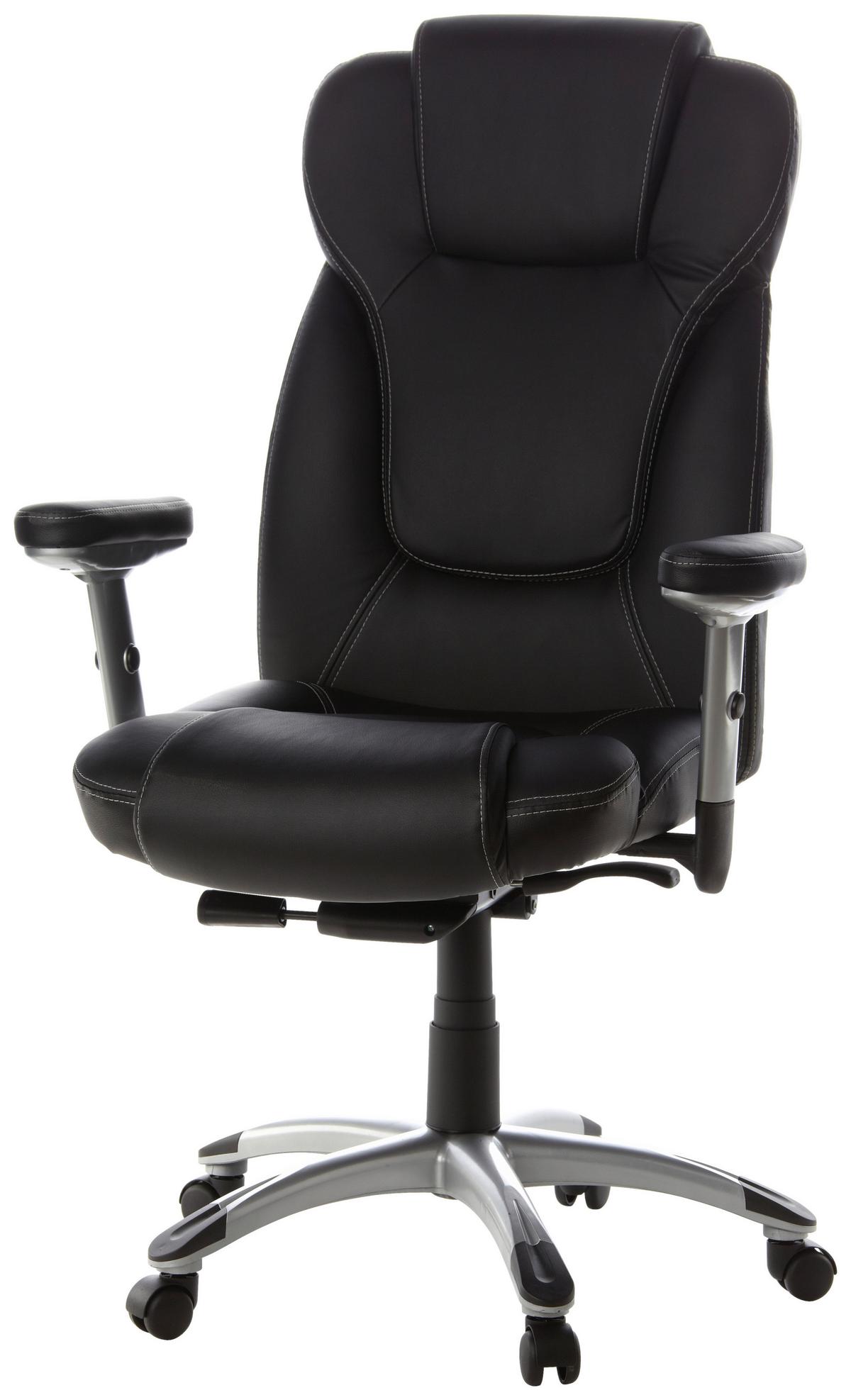 Chefsessel Embassy 200 Schwarz - Silberfarben/Schwarz, MODERN, Leder/Kunststoff (63/131/53cm) - MID.YOU