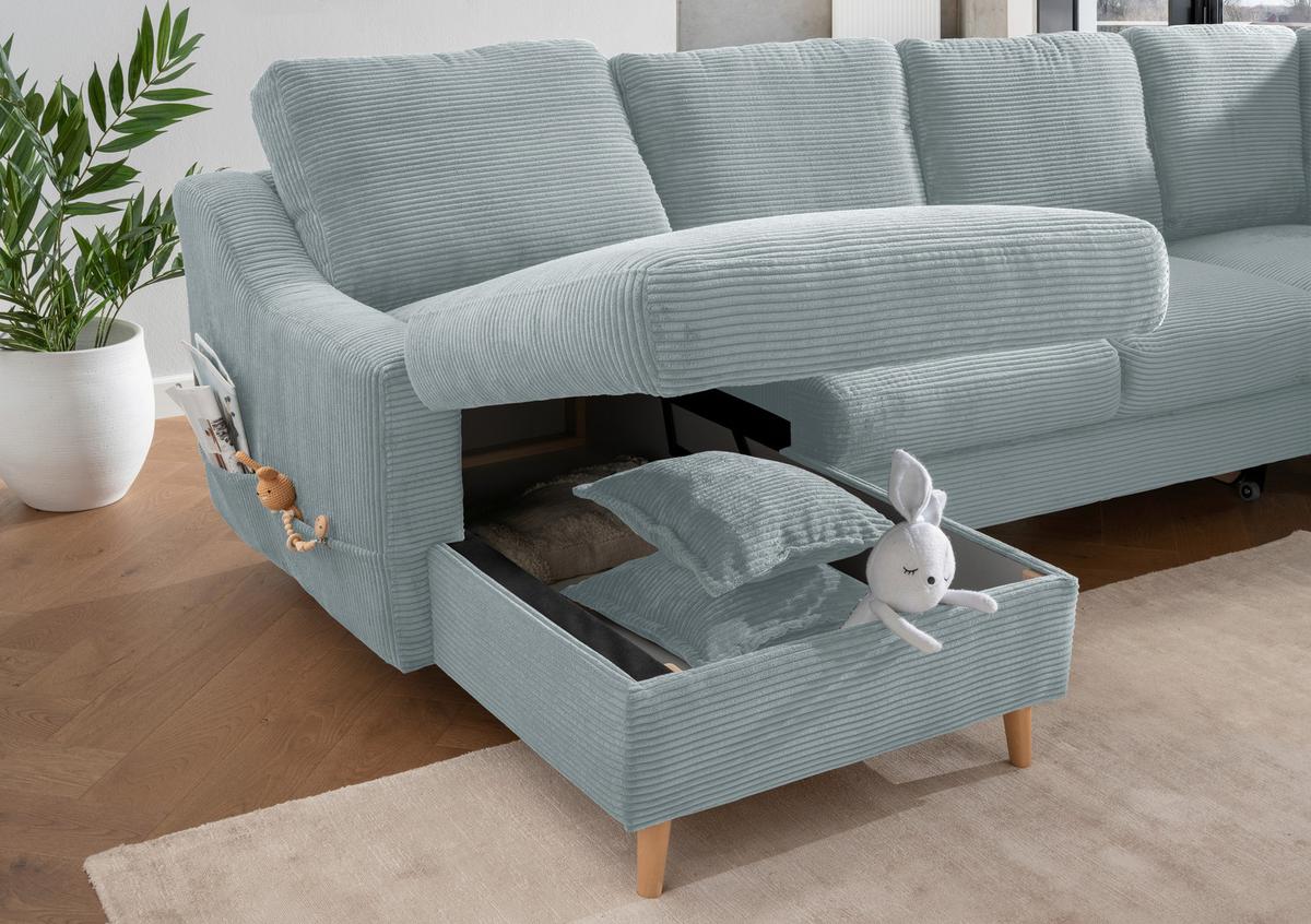 Wohnlandschaft Valentina - Naturfarben/Hellblau, KONVENTIONELL, Textil (150/301/200cm) - P & B