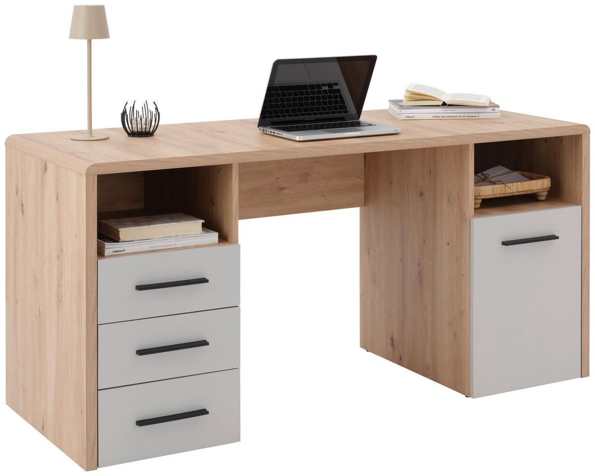 Schreibtisch Fontana Plus B: 150cm, Eichefarben/kaschmir - Kaschmir/Eichefarben, MODERN, Holzwerkstoff (150/75,5/60cm)