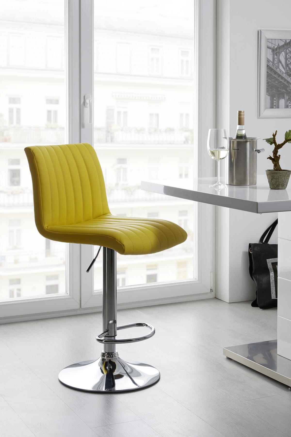 Barhocker höhenverstellbar mit Lehne Party Gelb/Chrom - Chromfarben/Gelb, MODERN, Textil/Metall (43/91-112/54cm) - MID.YOU