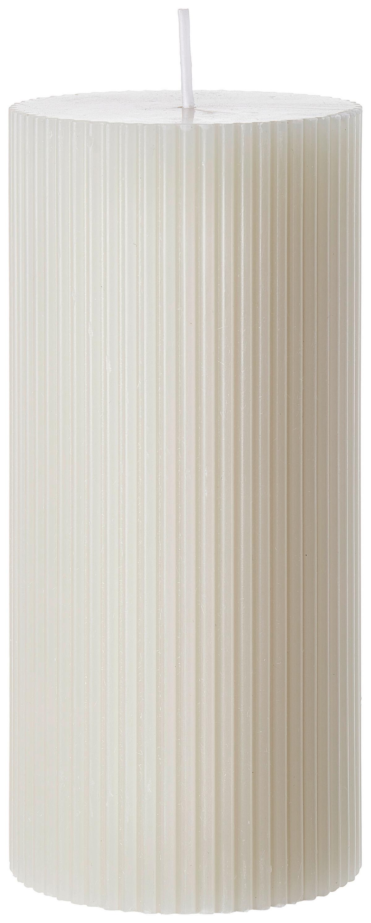 VÁLCOVÁ SVÍČKA STRIPES - bílá/růžová, přírodní materiály (7/15cm) - Premium Living