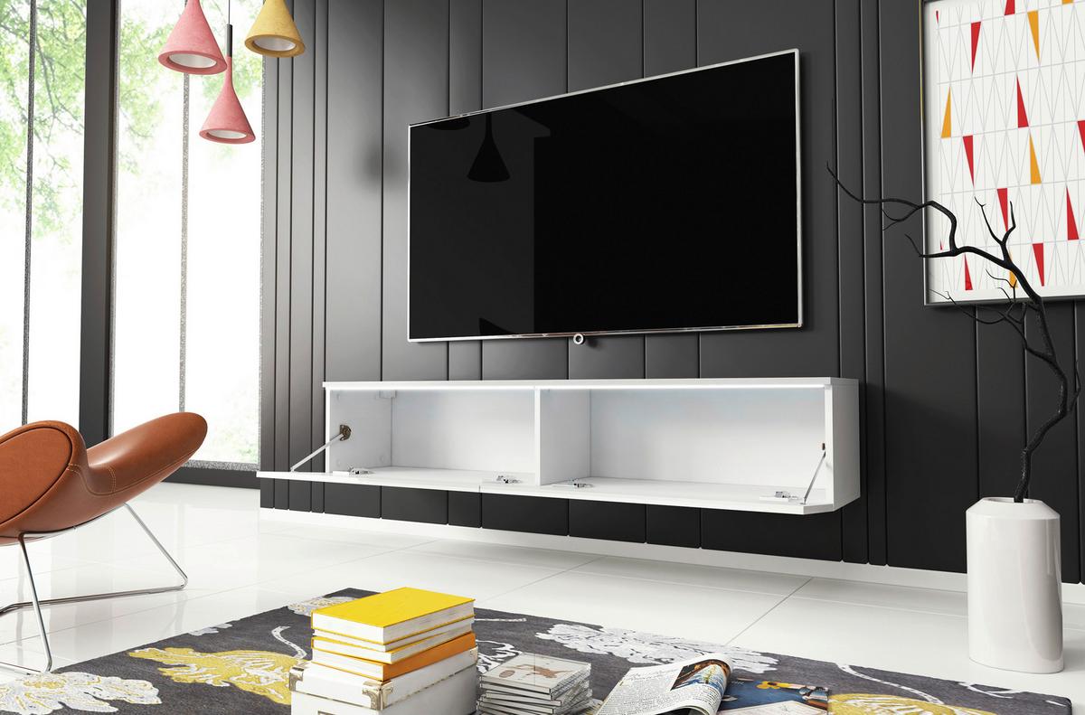 Nízka komoda s LED bílá vysoký lesk - bílá/šedá, Lifestyle, kompozitní dřevo/plast (140/30/33cm) - P & B