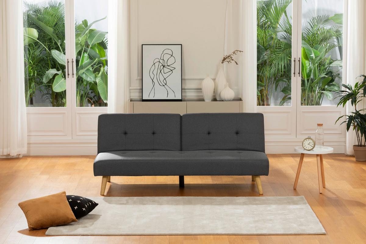 Schlafsofa Dunkelgrau Volos 178x88 cm - Dunkelgrau/Naturfarben, Basics, Textil (178/76/88cm) - MID.YOU