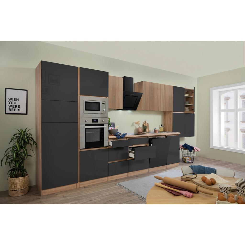 Küchenzeile Premium M. Geräten 445 Cm Grau/eiche Dekor